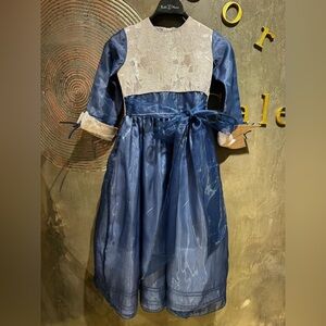 Source Unknown Navy and Cream Kids Formal Dress 10 years